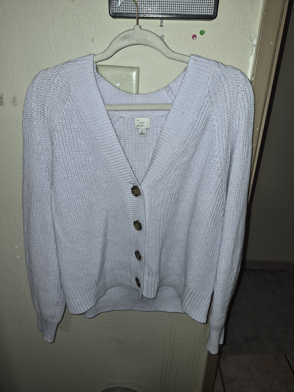 Light Lavender V-Neck Button Front Sweater Cardigan